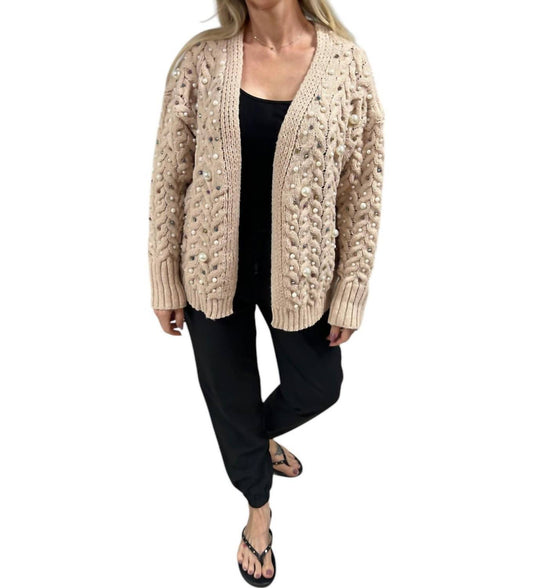 Bibi - TWIST KNITTED CARDIGAN WITH PEARL EMBELLISHED DETAIL