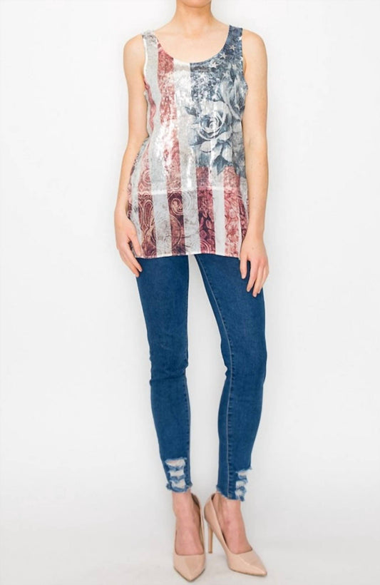 Patriot Sequin Tank with Chiffon Layer