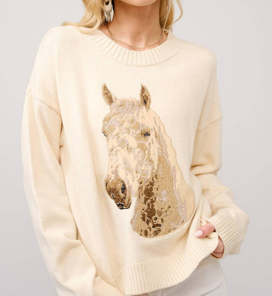 Blue B - Embroidered Horse Crew Neck Sweater
