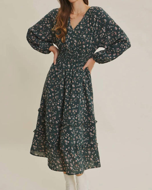 In February - Floral Smocked Waist Midi Dress