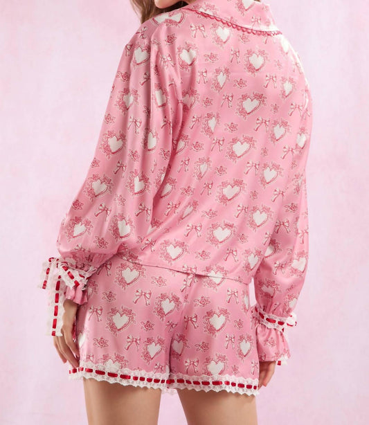 Peach Love - Satin Heart Print Pajamas