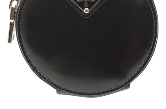 Prada - Women's Triangle Plaque Smooth Leather Round Mini Pouch Keychain