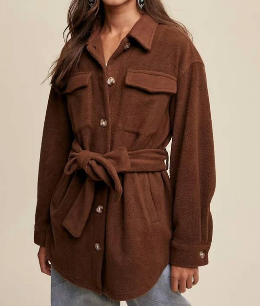 Listicle - Soft Teddy Shacket with Tie