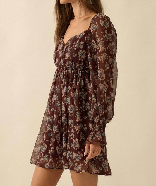 Promesa - Blooming Fields Floral Chiffon Peasant Mini Dress