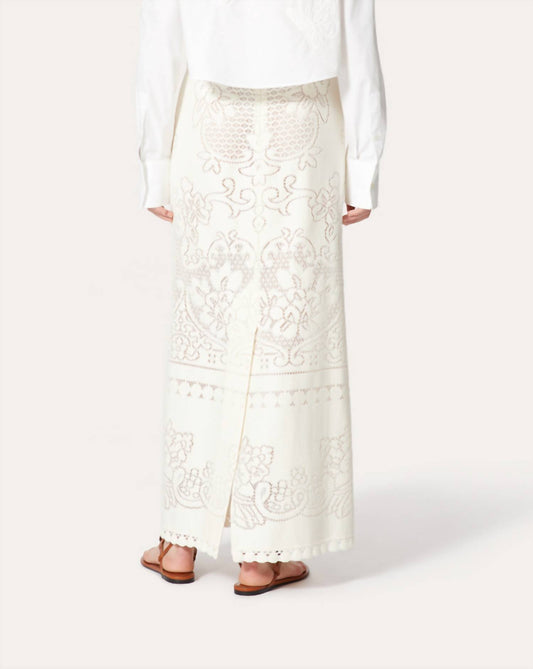 Valentino - Cotton Textured Lace Midi Skirt
