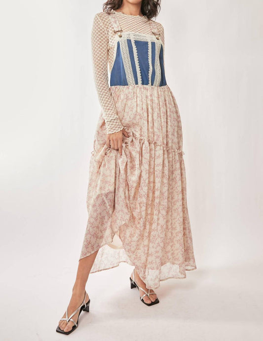 Davi & Dani - Denim With Lace Overall Midi Dress