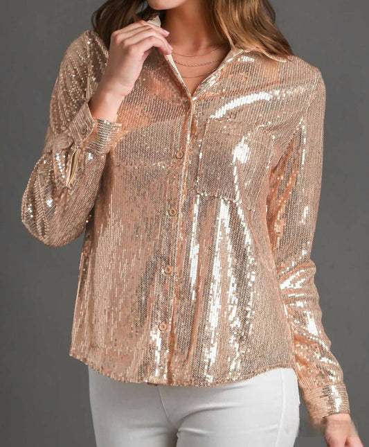 Umgee - Sequin Collared Long Sleeve Shirt