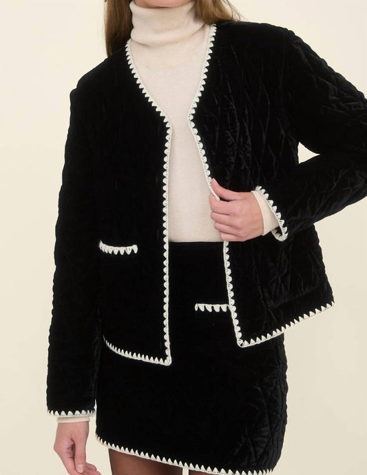 Moon River - Velvet Quilted Contrast Mini Skirt And Jacket Set