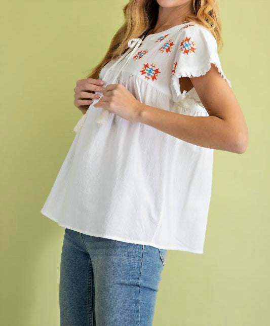 Llove - Aztec Embroidered Blouse