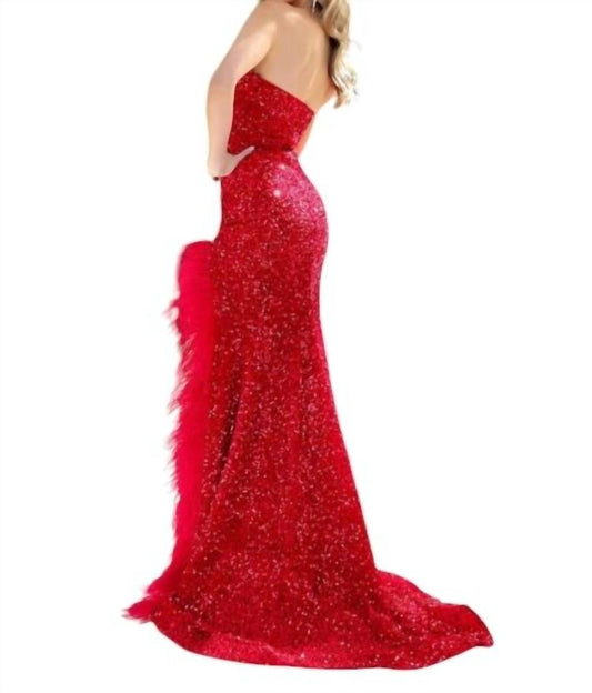 Jessica Angel - Feather Slit Strapless Sequin Dress