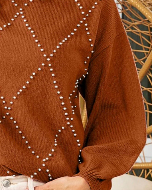 Bibi - Rhombus Pattern Pearl Sweater