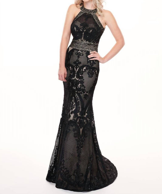 Rachel Allan - Lace Halter Neck Prom Dress