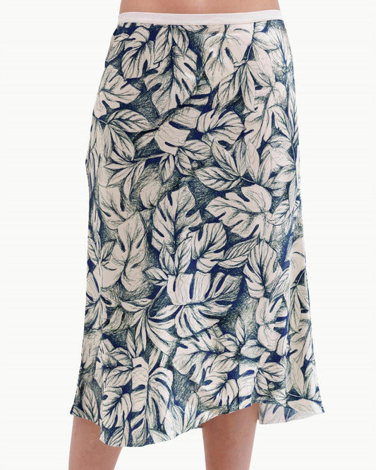 Go By Go Silk - Bias Leaf Print Midi Skirt