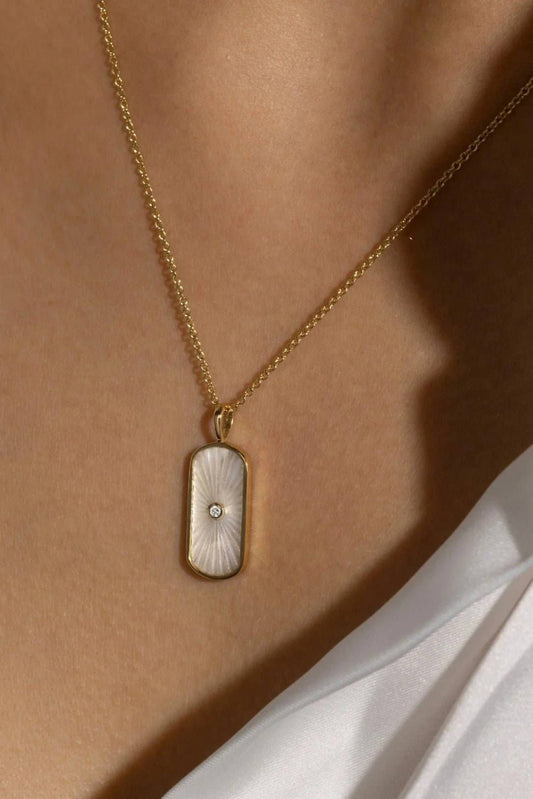 Eklexic - Tag Shaped Mop Pendant Stone Necklace