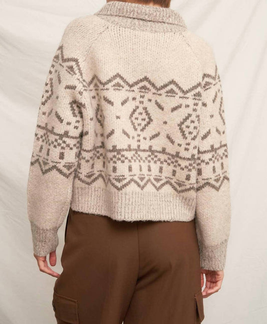 En Creme - Mock Neck Fair Isle Printed Cardigan