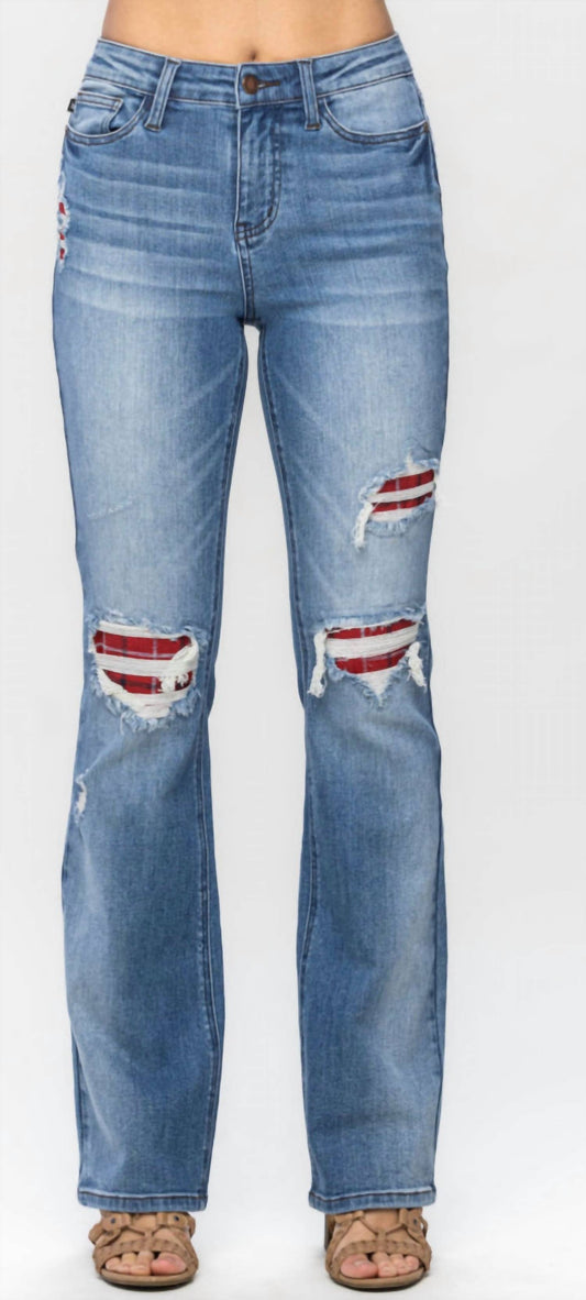 Judy Blue - Livin' In Plaid Patch Mid Rise Boot Cut Jean