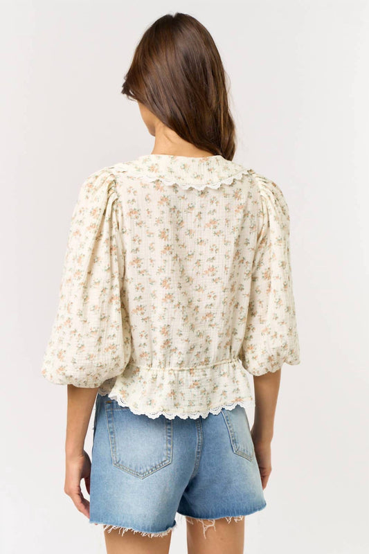 Lalavon - Puff Sleeve Floral Top