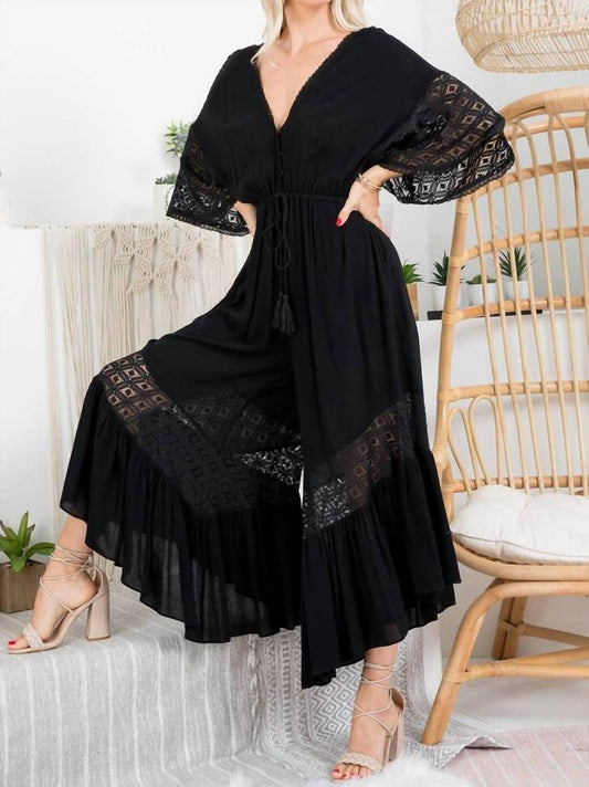 Sweet Lovely By Jen - Wide Leg V-Neck Jumpsuit