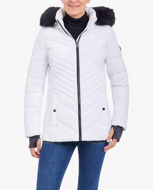 London Fog - Zip-front Puffer Jacket With Removable Faux Fur Trimmed Hood