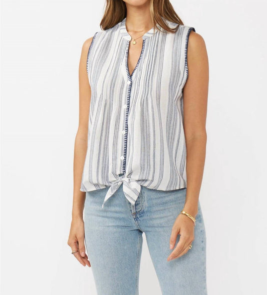 Lovestitch - Yarn-dyed Button-down Tie Front Tank Top