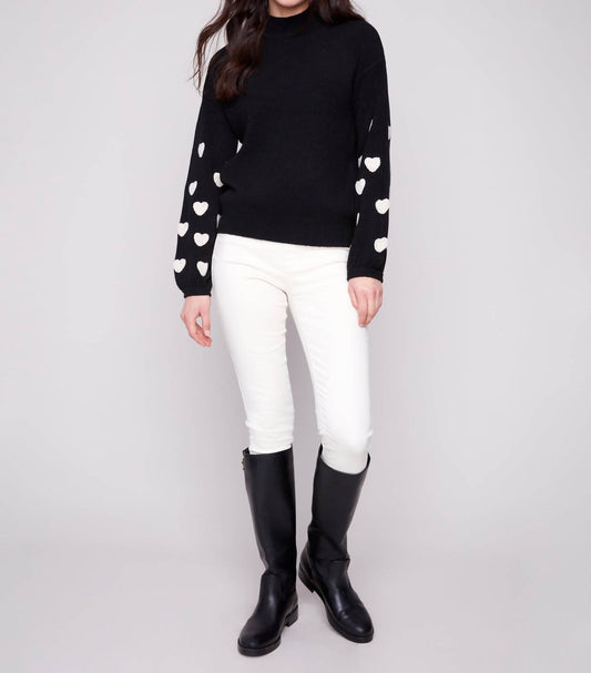 Charlie B - Mock Neck Sweater With Boucle Hearts
