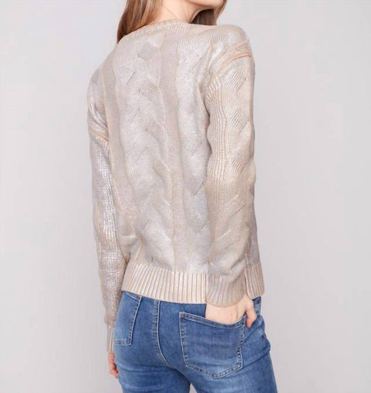Charlie B - Metallic Cotton Cable Knit Sweater