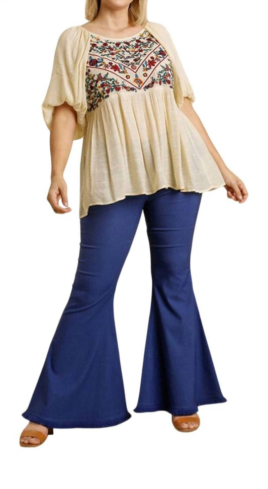 Umgee - Floral Embroidered Babydoll Top