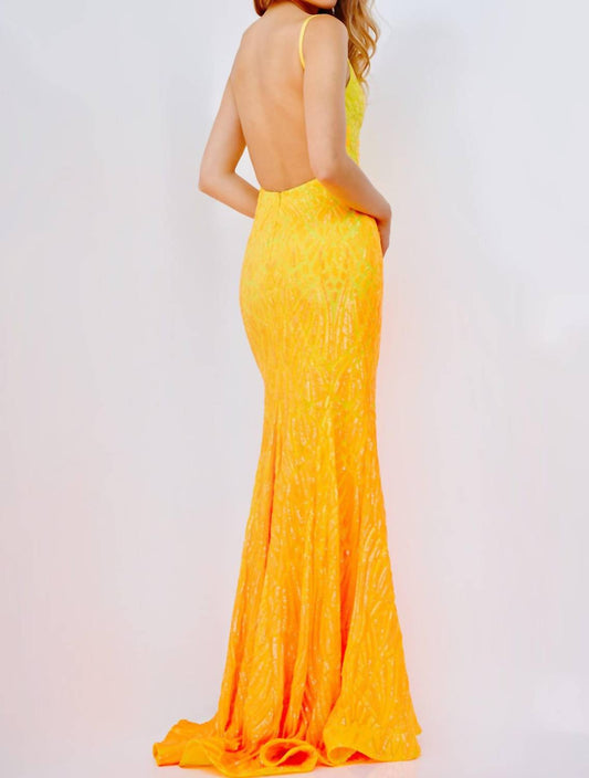 Jovani - V Neck Sequin Prom Dress