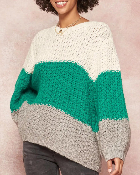 OVERSIZED COLORBLOCK CROCHET KNIT SWEATER