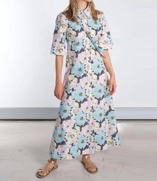 Ganni - Printed Cotton Long Shirt Dress