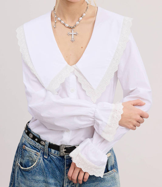 Mimosa - Bib Collar Blouse With Lace Trim