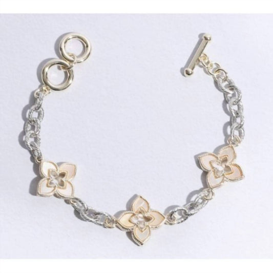 Fashion City - Women's 3 Clover Pave Mop Link Bracelet
