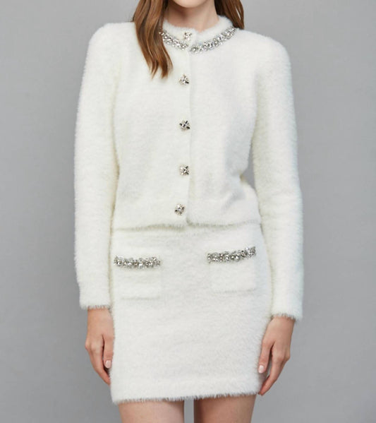 Fate By Lfd - Be Jeweled Fuzzy Knit Cardigan