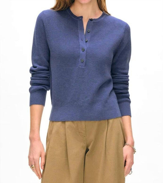 White + Warren - Fine Cotton Blend Ribbed Henley Sweater