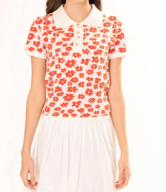 Area Stars - Short Sleeve Flower Polo Knit Top