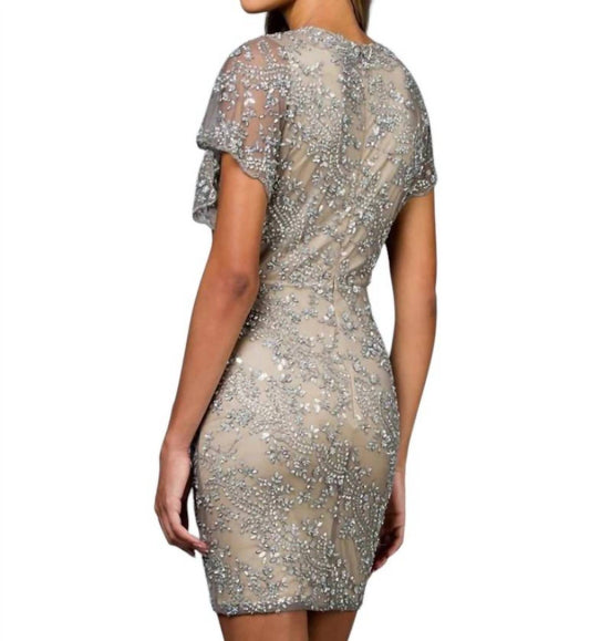 Scala - Fully Beaded Sheath Dress With Cap Sleeves