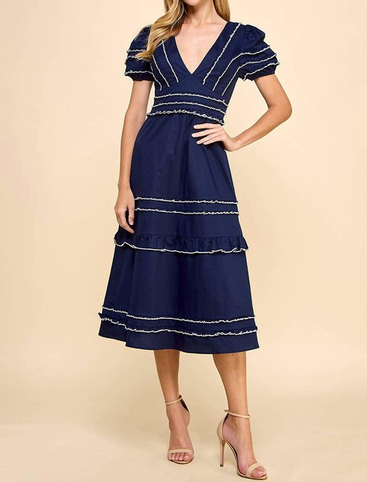 Tcec - V- Neck Striped Midi Dress