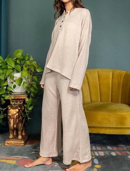 Bucketlist - Solid Blushed Knit Oversize Henley Top