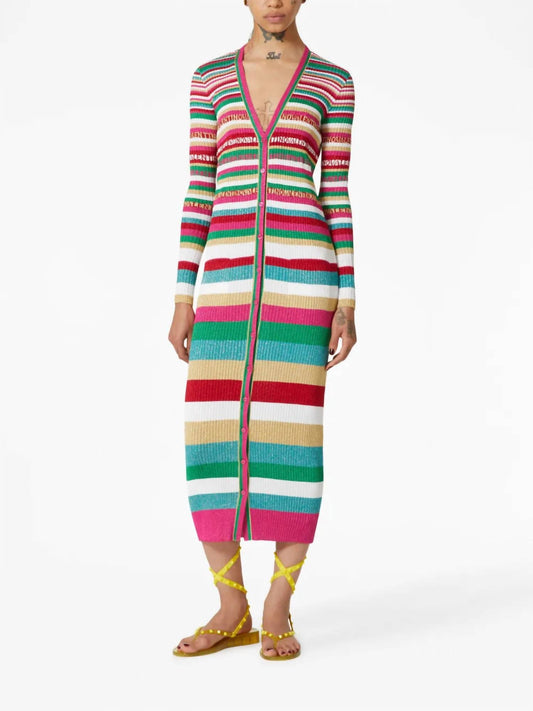 Valentino - Striped Plunge Neckline Sweater