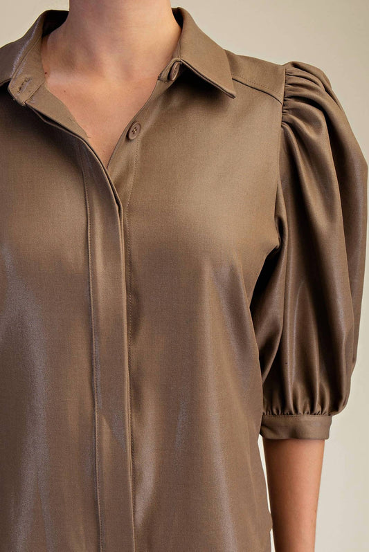 Glam - The Clara Puff Sleeve Button Down Top