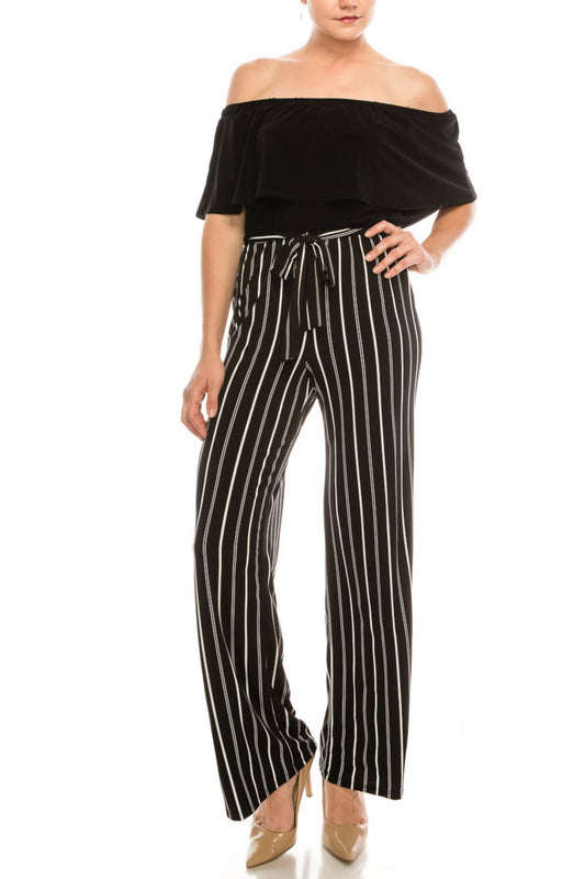 Bebe - Off-the-shoulder Striped Pants Jumpsuit