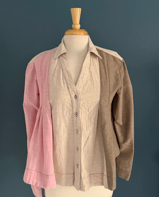 Easel - Women's Long Sleeve Color Mix Linen Top