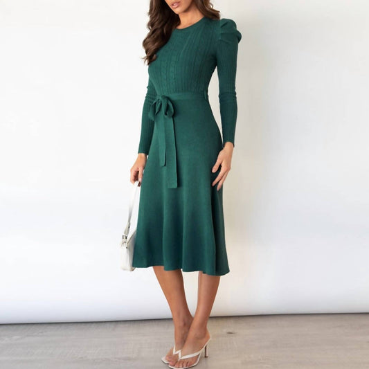 Hiddenbrand - Gracie Tie Cocktail Cable Knit Midi Dress