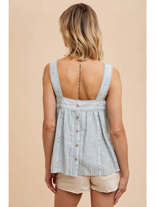 In-Loom - Button Back Smock Tank