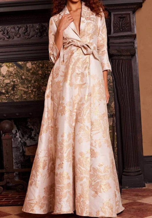 Jovani - Quarter Sleeve Printed Formal Dress