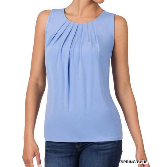 Zenana - Ity Sleeveless Front Neck Pleat Top