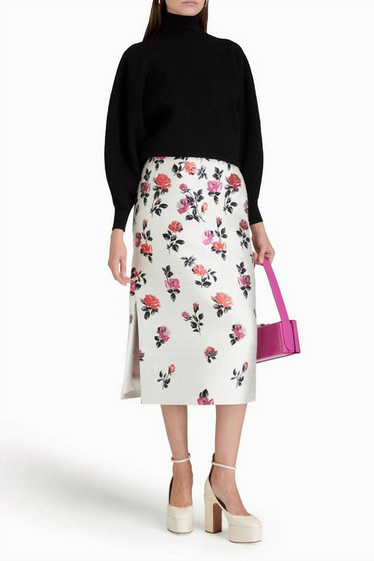 Valentino - Metallic Floral Jacquard Midi Skirt