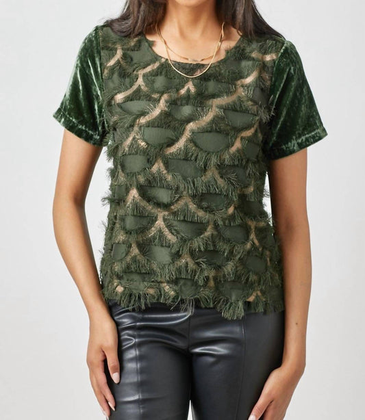 Mystree - Mermaid Fringe Contrast Velvet Top