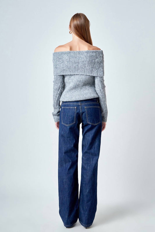 Endless Rose - Off Shoulder Cable Knit Sweater