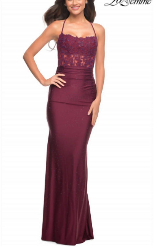 La Femme - Embroidered Jersey Prom Gown